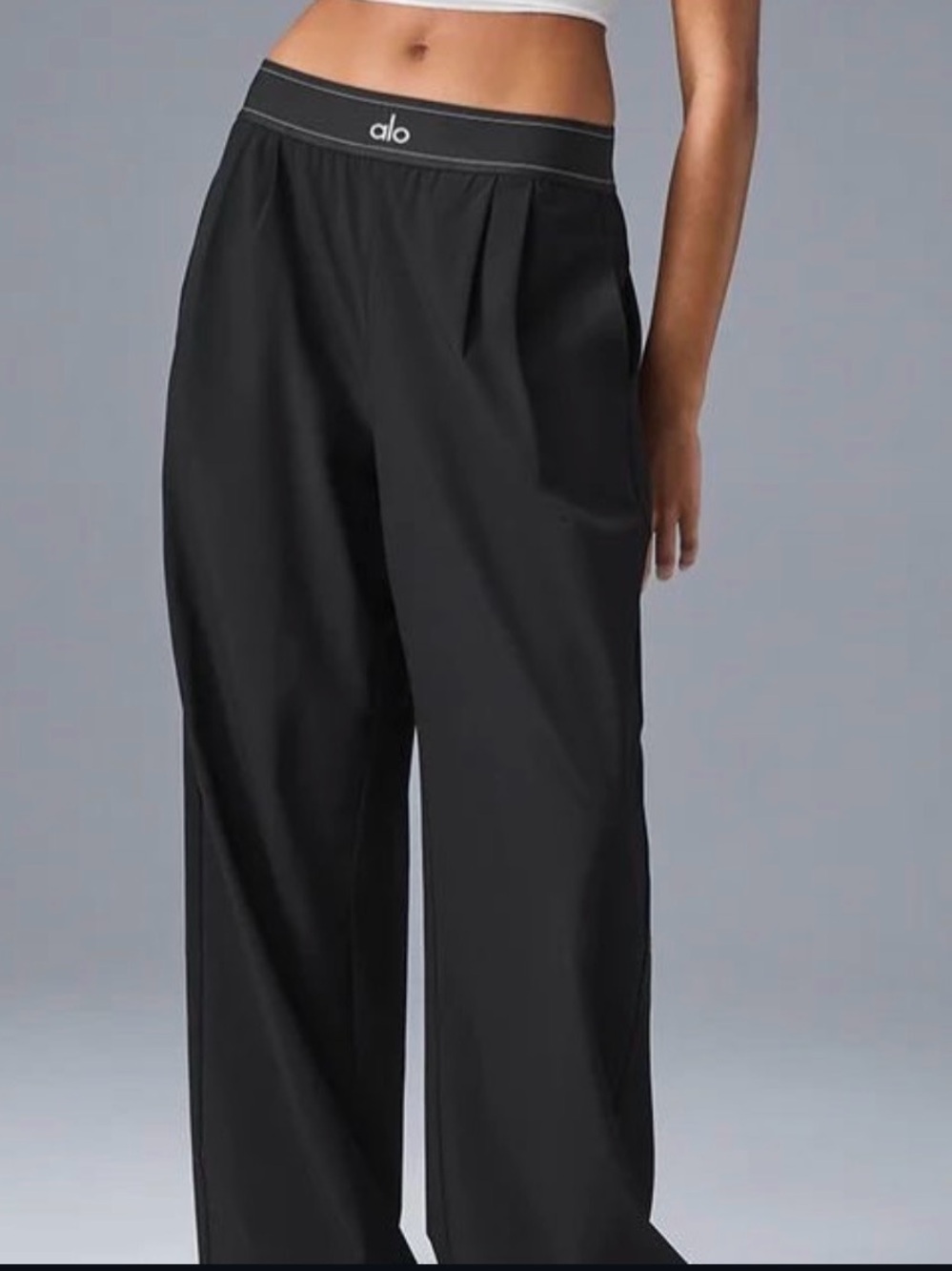 ALO Yoga Black Wide-Leg Elastic-Waist Pants